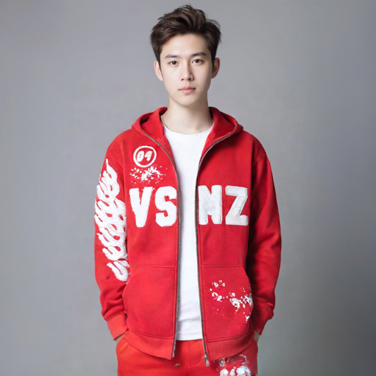 Mens VSNZ Zipper Hoodie - Red