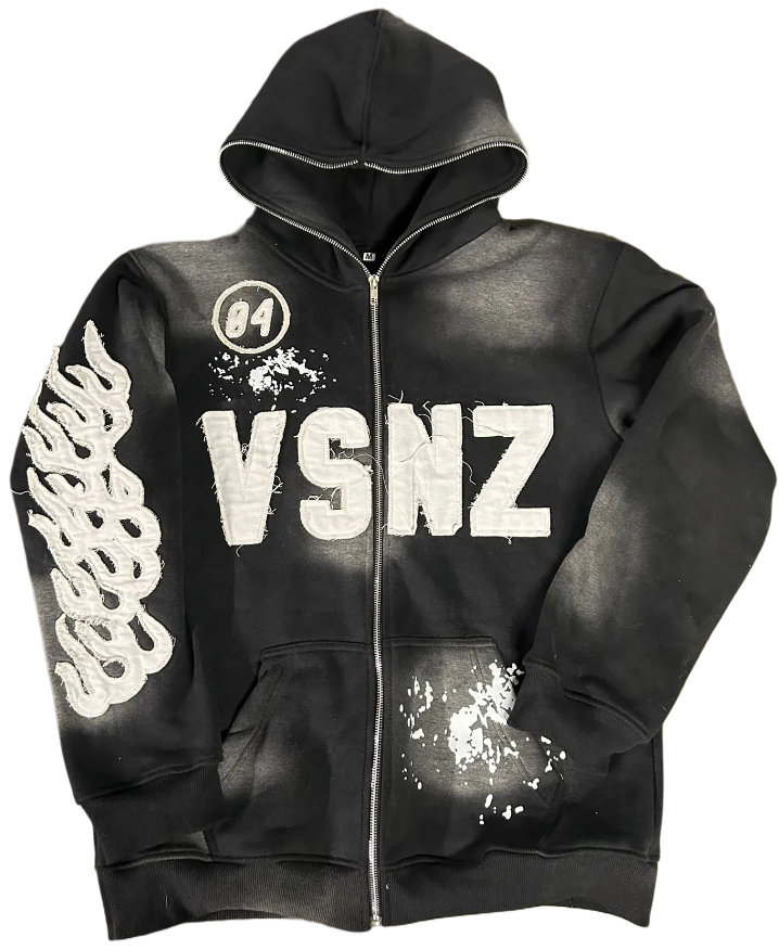 Mens VSNZ Zipper Hoodie - Black