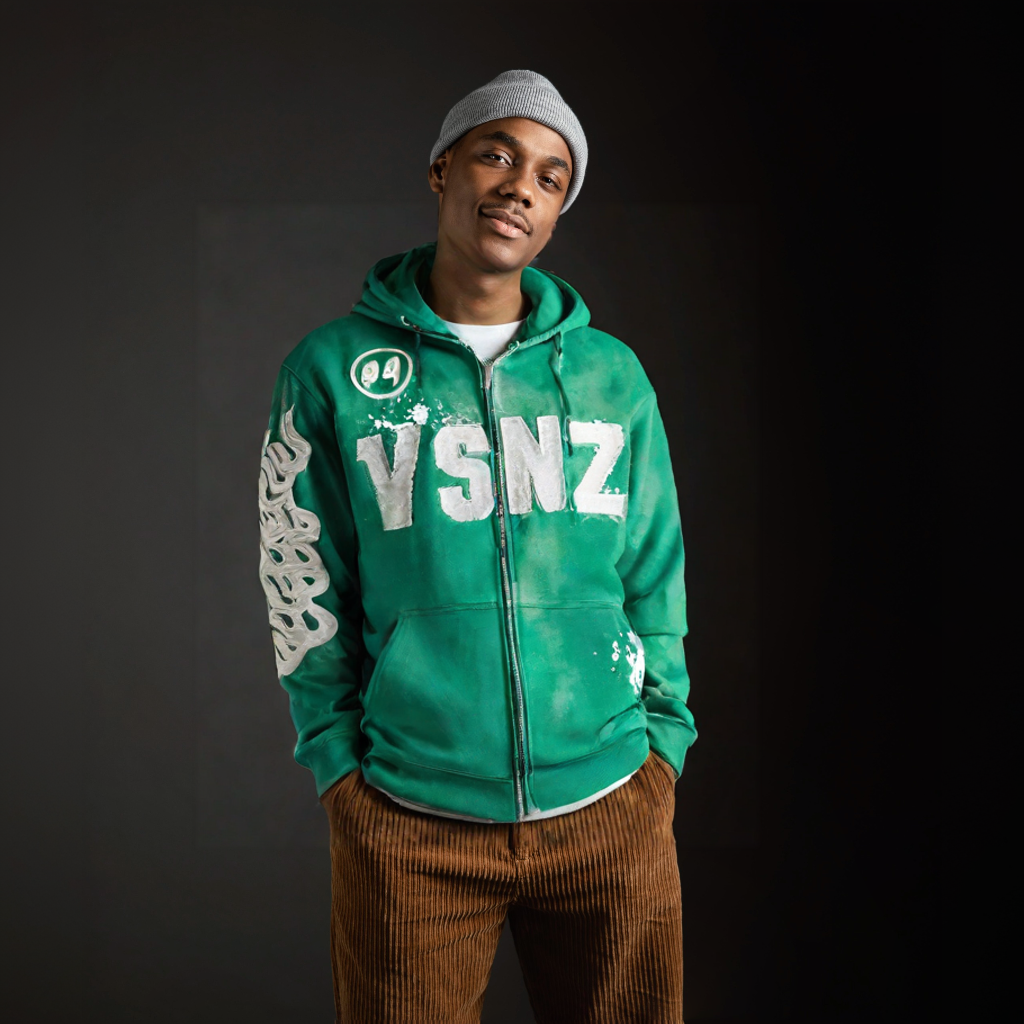 Mens VSNZ Zipper Hoodie - Green