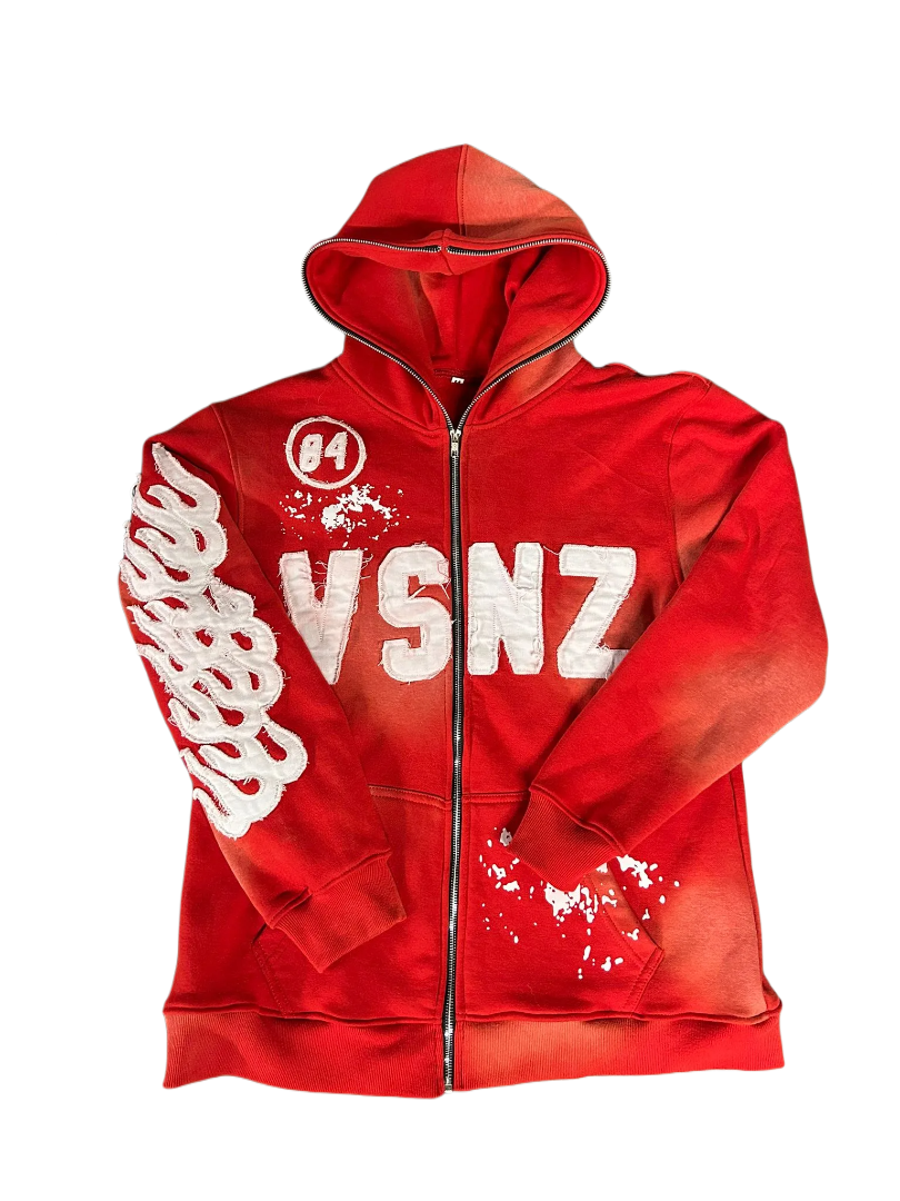 Mens VSNZ Zipper Hoodie - Red