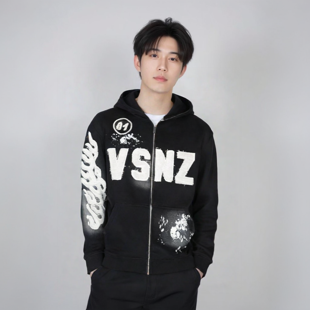 Mens VSNZ Zipper Hoodie - Black