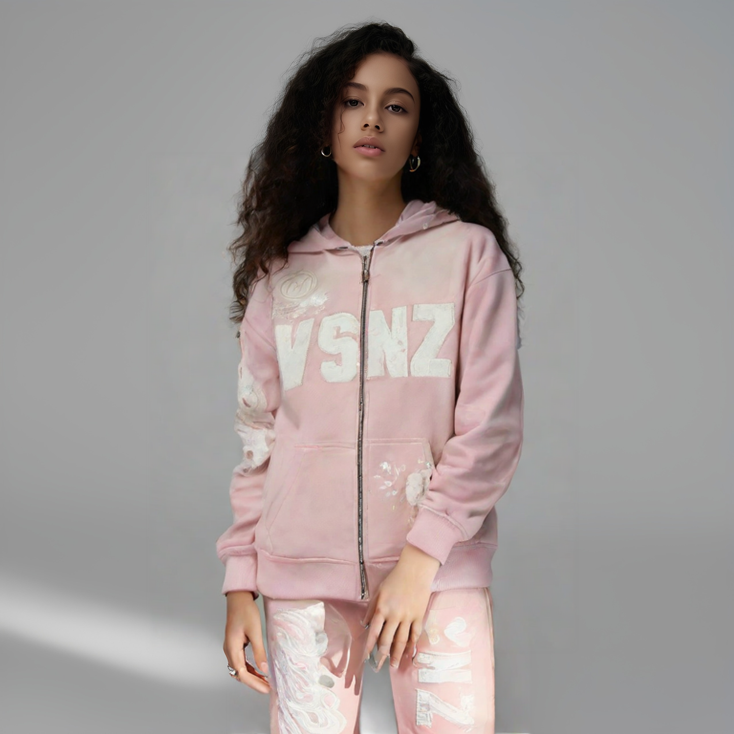 Womens VSNZ Zipper Hoodie - Pink