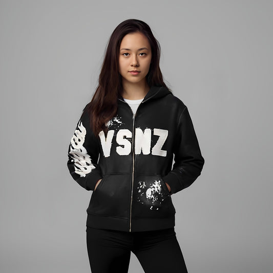 Womens VSNZ Zipper Hoodie - Black